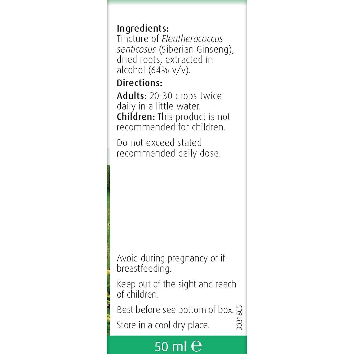 A.Vogel Siberian Ginseng Eleutherococcus Drops | Herbal Food Supplement | Made from Siberian Ginseng Root | Suitable for Vegans | 50Ml