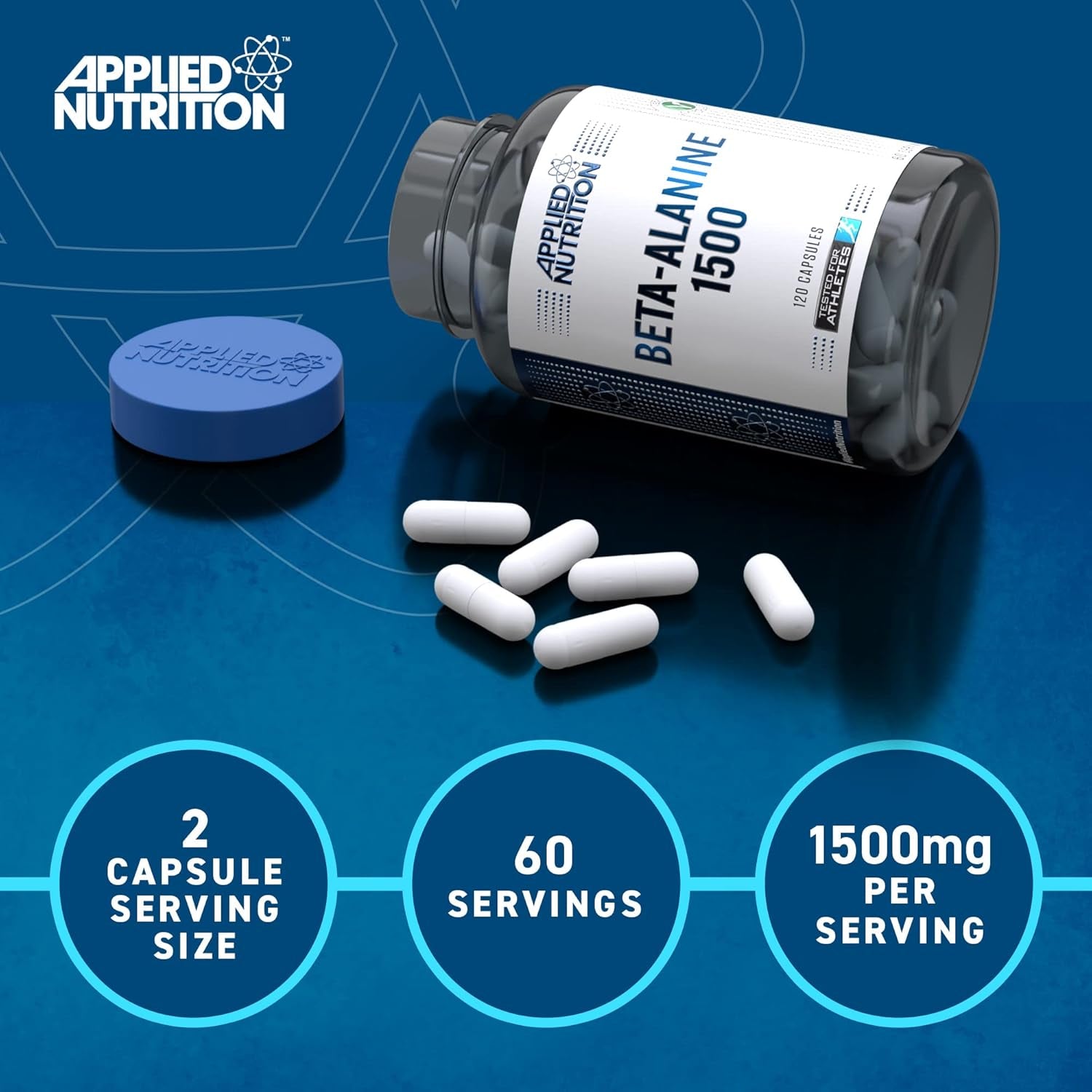 Applied Nutrition Beta Alanine 1500 – Amino Acid Supplement, Strength & Performance, 750Mg Beta Alanine per Capsule (120 Capsules - 60 Servings)