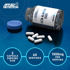 Applied Nutrition Beta Alanine 1500 – Amino Acid Supplement, Strength & Performance, 750Mg Beta Alanine per Capsule (120 Capsules - 60 Servings)