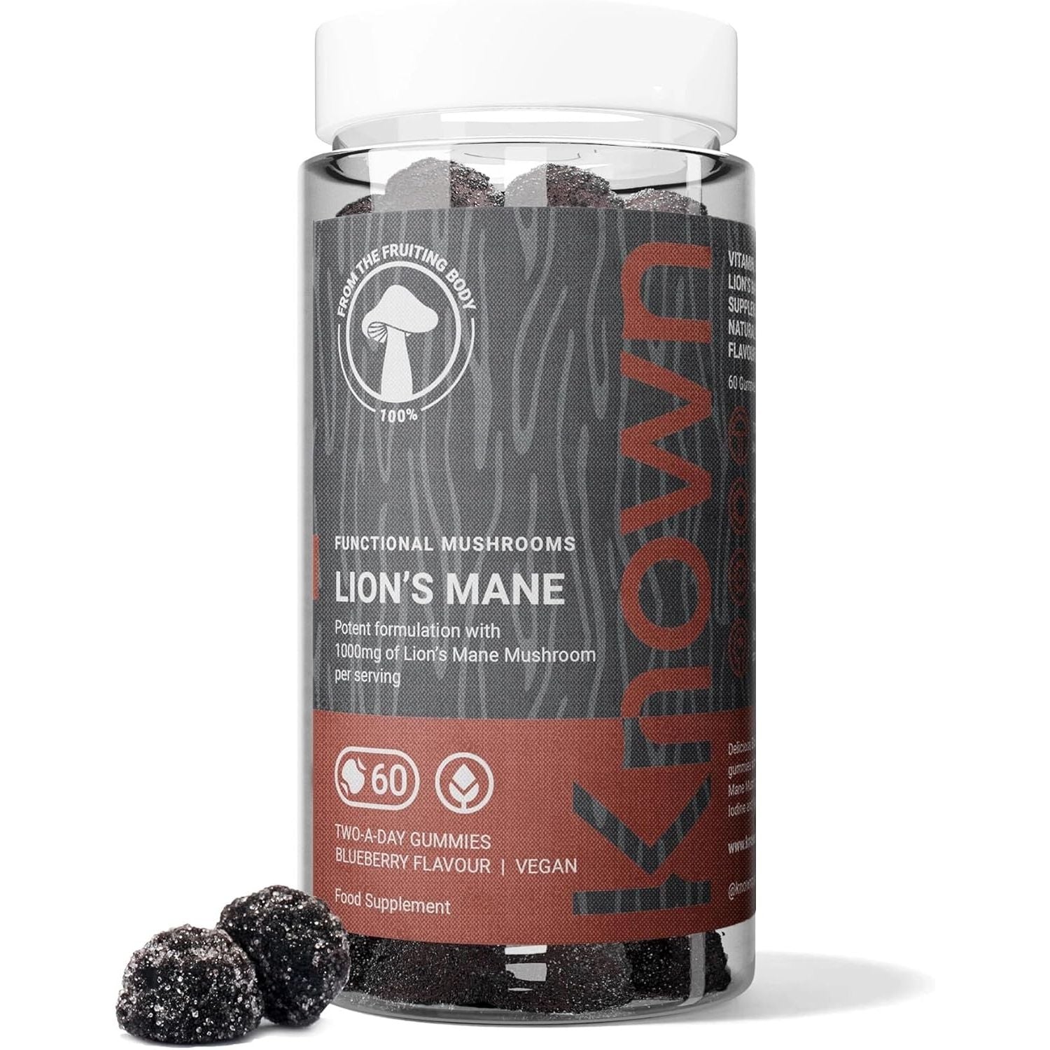 Known Tasty Lion’S Mane plus Gummies - 1000Mg Lion’S Mane, Iodine, Niacin - Cognition - Natural Blueberry Flavour - 60 Vegan Gummies, 1 Month Supply