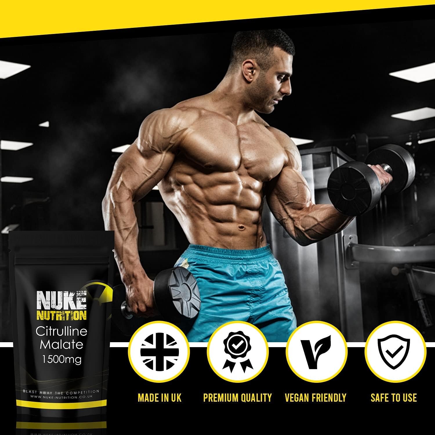 Nuke Nutrition L Citrulline Malate Capsules | 120 Capsules | High Strength 1500Mg Dose Supplement | Boost Circulation, Performance & Muscle Recovery | 100% Natural, Preservative & Filler Free | Vegan