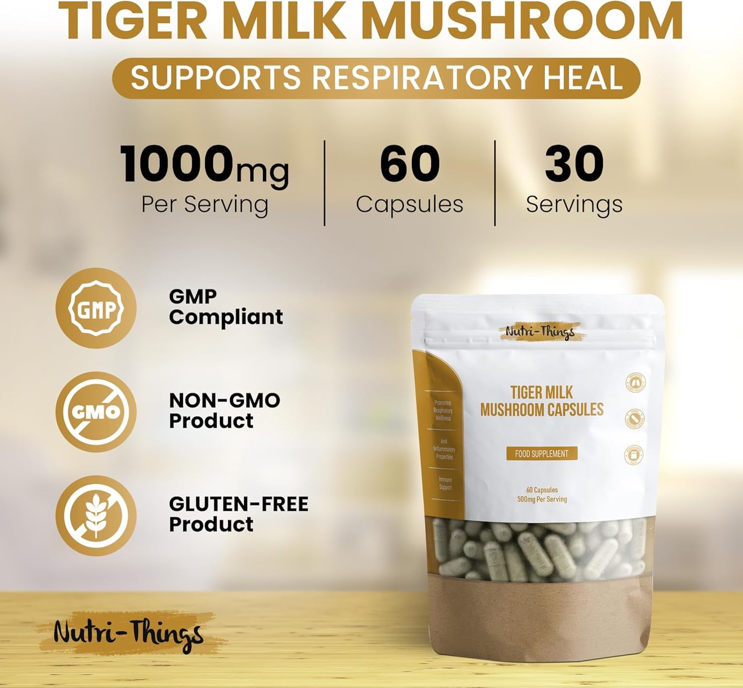 Tiger Milk Mushroom Capsules | Pure 500Mg Extract for Immune & Respiratory Support | Vegan-Friendly HPMC | Anti-Inflammatory Benefits | Enhances Lung Health | 60 Count Resealable Pack