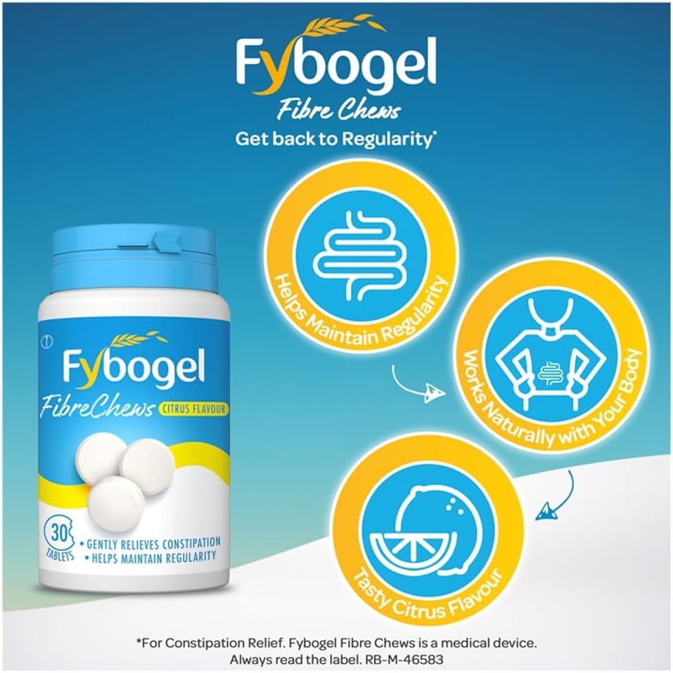 Fybogel Citrus Fibre Chews, 30 Tablets - Constipation Relief, Maintains Regularity
