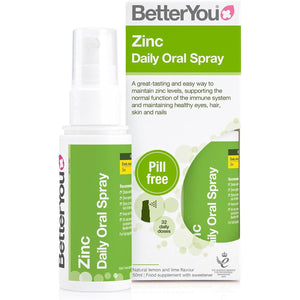 Betteryou Zinc Oral Spray Supplement, Fast Acting Zinc Bisglycinate Chelate Supplement for Immune System Support, 1-Month Supply, Made in the UK, Natural Lemon and Lime Flavour