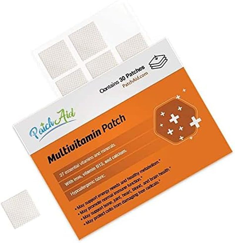 Patch Aid Multivitamin plus - 30 Daily Topical Patches. 100% Natural & Vegan. Allergy & Filler Free. High Absorption and More Bioavailable. Suitable for Sensitive Stomachs & Bariatric.