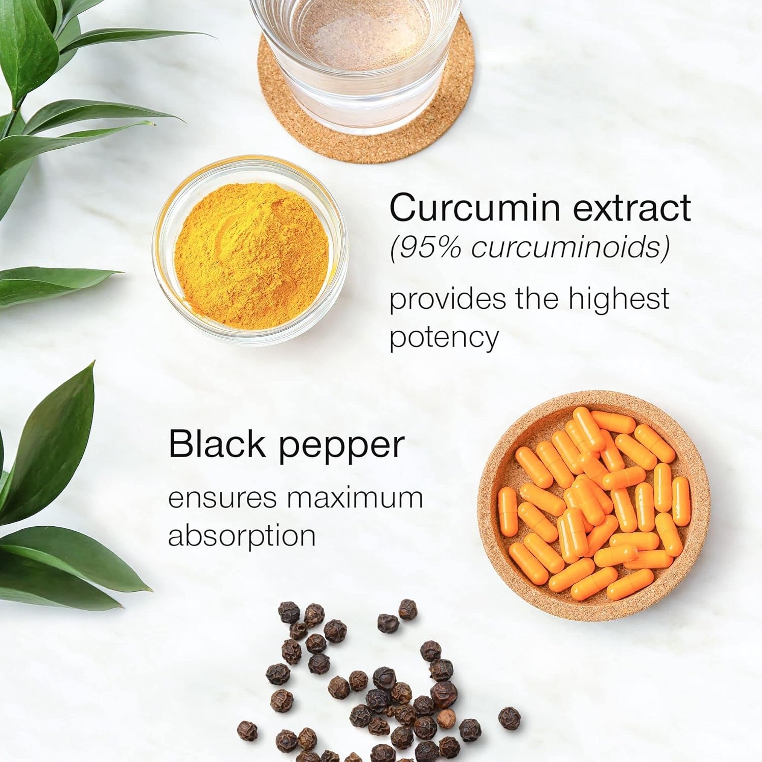 Turmeric Curcumin Capsules High Strength with Black Pepper - Pure Curcumin Extract with 95% Curcuminoids - 60 Tablets One a Day 500Mg - Premium Turmeric Herbal Supplements - Enhanced Absorption