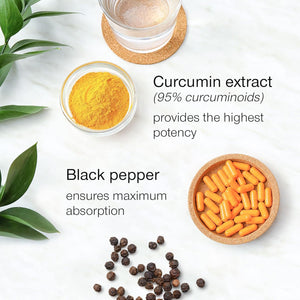 Turmeric Curcumin Capsules High Strength with Black Pepper - Pure Curcumin Extract with 95% Curcuminoids - 60 Tablets One a Day 500Mg - Premium Turmeric Herbal Supplements - Enhanced Absorption