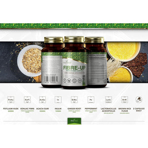 Ezyleaf Fibre-Up Glucomannan Capsules Konjac Fibre Capsules + Inulin, Psyllium Husk, Acidophilus Probiotic, Acacia Fibre Prebiotics Diet | 120 Vcaps | UK ISO Certified, Non-Gmo, Vegan, Allergen Free