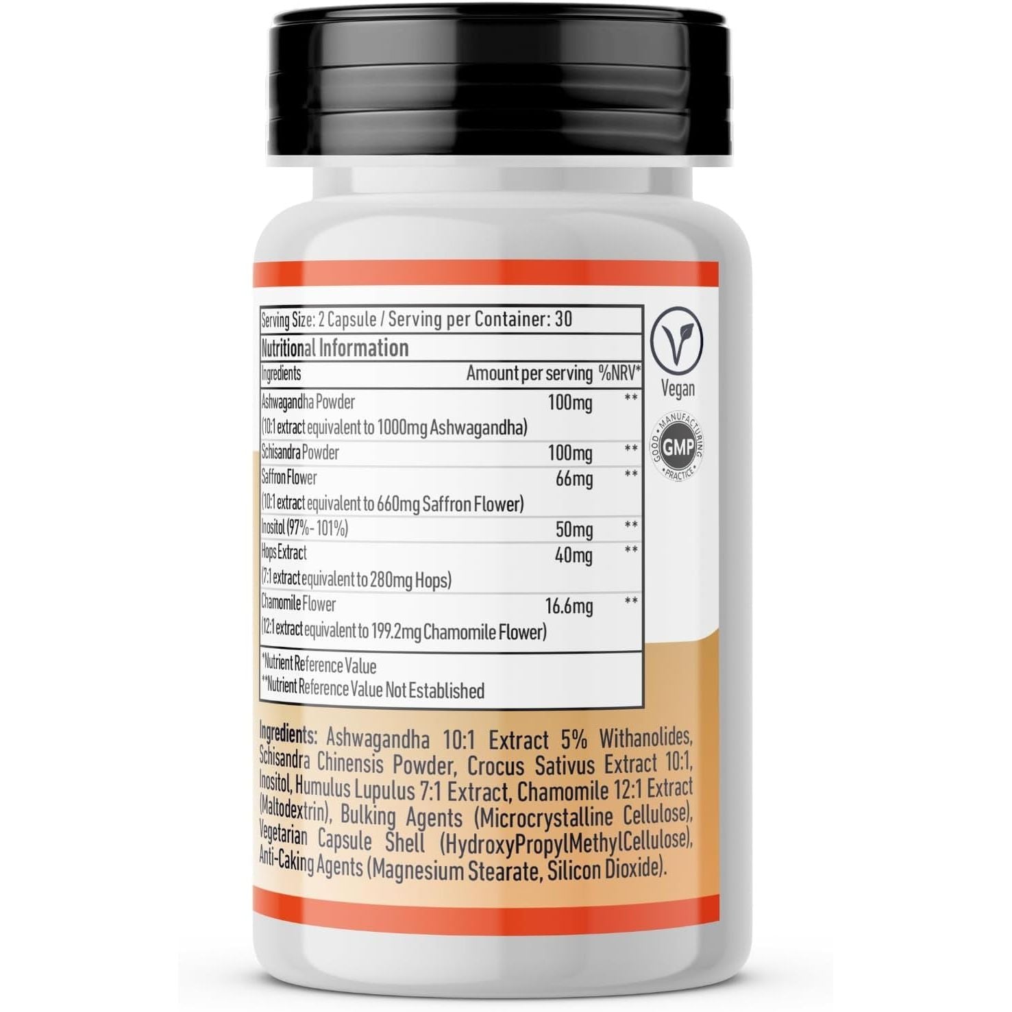 Vedic Ashwagandha-Saffron Calming Complex | 6 Calming Herbs Blend- Ashwagandha Boosted with Saffron, Chamomile, Hops, Inositol & Schisandra Berry | High Strength 2290Mg | Premium, Vegan, 60 Capsules