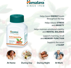 Himalaya Herbals Pure Herbs Ashvagandha Herbal Food Supplement | Helps Maintain a Healthy Balance and Healthy Sleep | Supports in Stress, for Daily Dose of Energy - 60 Vegetarian Capsules