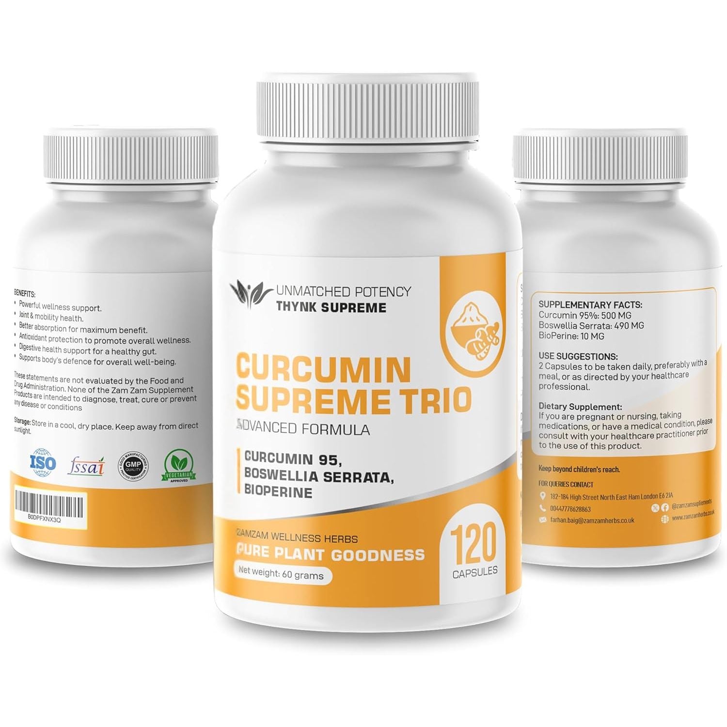 Curcumin Supreme Trio with Curcumin 95% Boswellia Serrata & Bioperine – High-Strength for Joint, Inflammation, and Immune Support – Vegan Capsules – Premium Absorption Formula