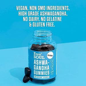 Free Soul Ashwagandha High Strength Gummies | Delicious Ashwagandha Supplement with Pure Root Powder Extract | Vegan, Gluten-Free, Non-Gmo | 60 Gummies