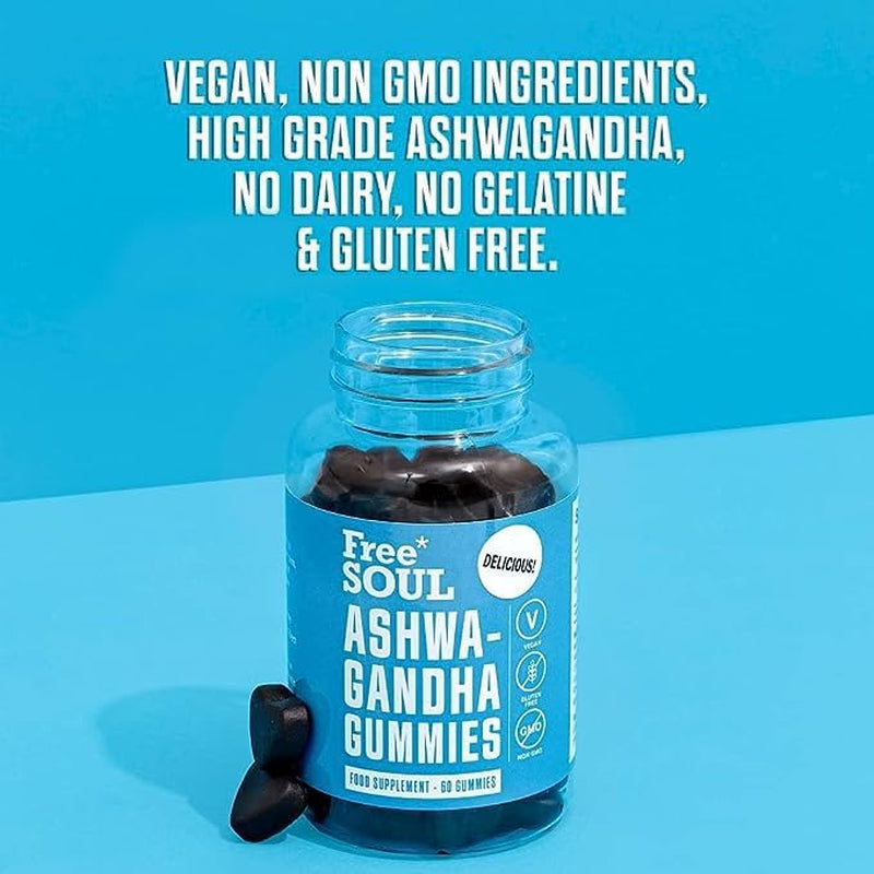 Free Soul Ashwagandha High Strength Gummies | Delicious Ashwagandha Supplement with Pure Root Powder Extract | Vegan, Gluten-Free, Non-Gmo | 60 Gummies
