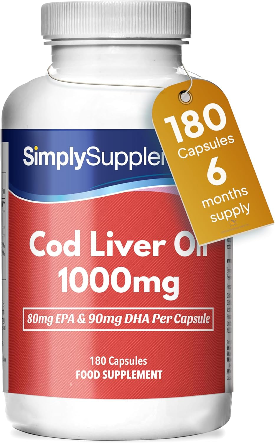 Pure Cod Liver Oil 1000Mg | Supports Heart, Brain, Vision & Immune Health | Rich in Omega 3 Fatty Acids | 240Mg of EPA and 270Mg of DHA per Serving | 180 Capsules = 2 Months' Supply | Made in the UK