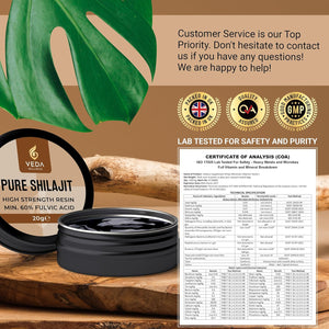 Pure Shilajit Resin 20G - 70%+ Fulvic Acid, Ethically Sourced from Siberian Mountains, ISO 17025 Lab Tested, 84+ Minerals, Vegan, No Additives