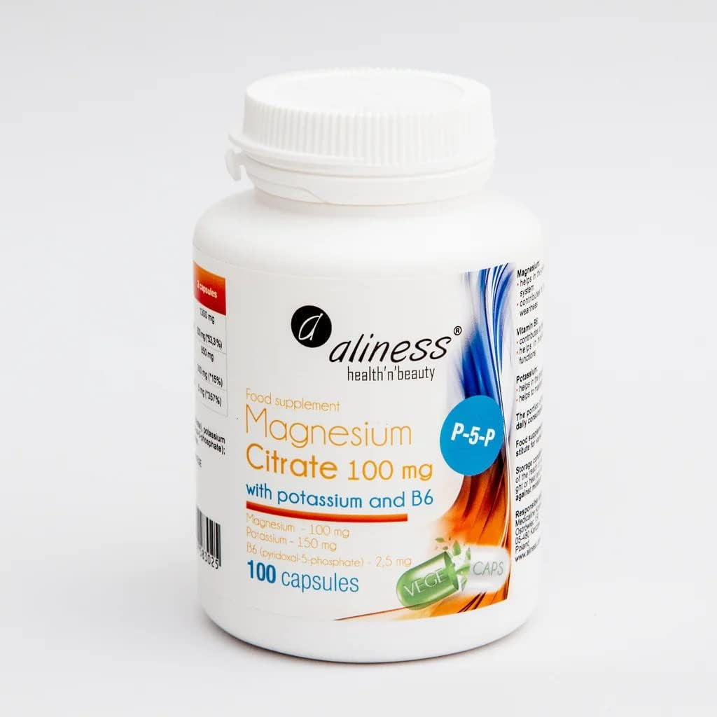 Aliness Magnesium Citrate with Potassium and Vitamin B6, 100 Vegan Capsules