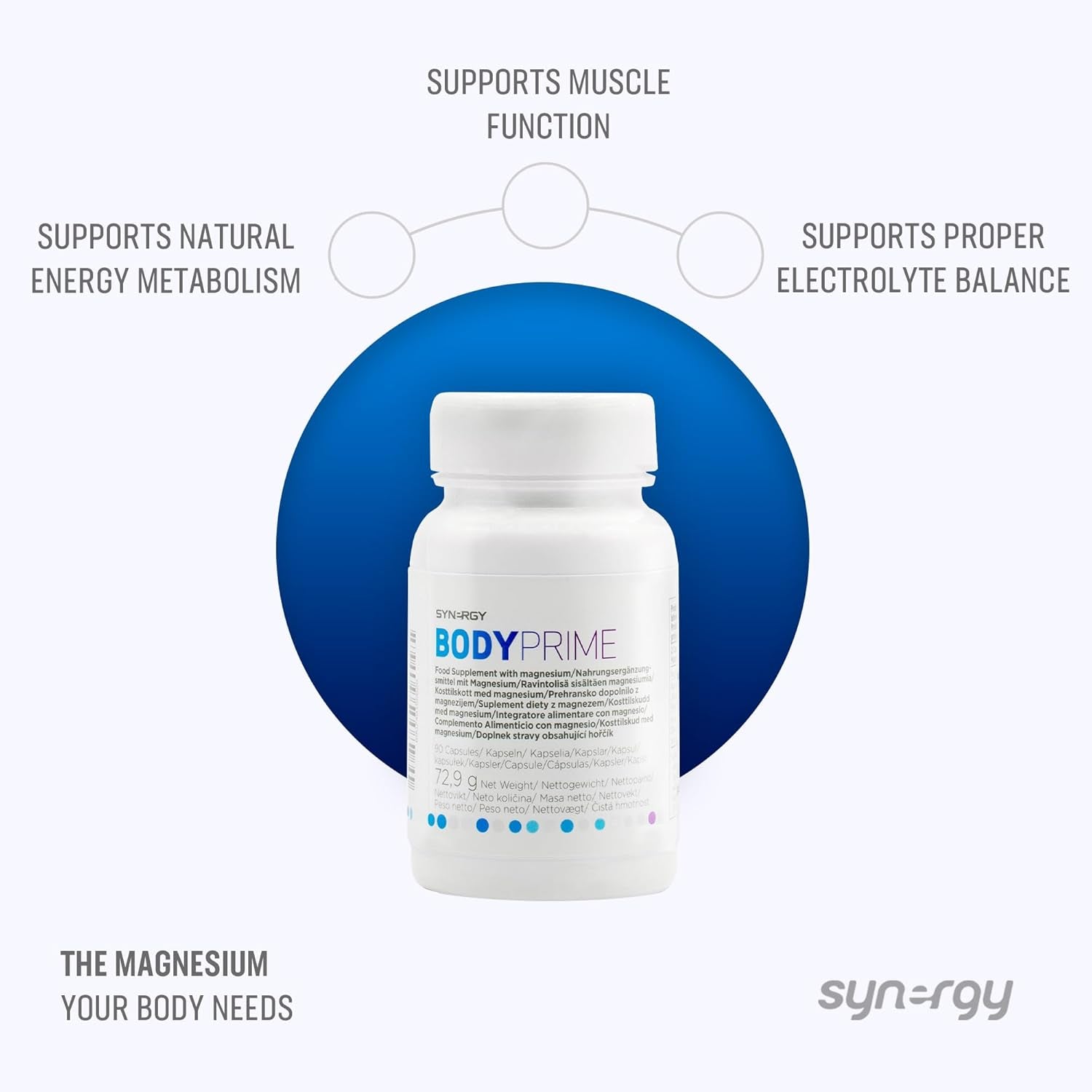 Synergy Worldwide Body Prime 90 Capsules | 400Mg Magnesium Capsules with Apple Pectin and Prune Powder | Digestive Health & Nervous System Support | 72.9G