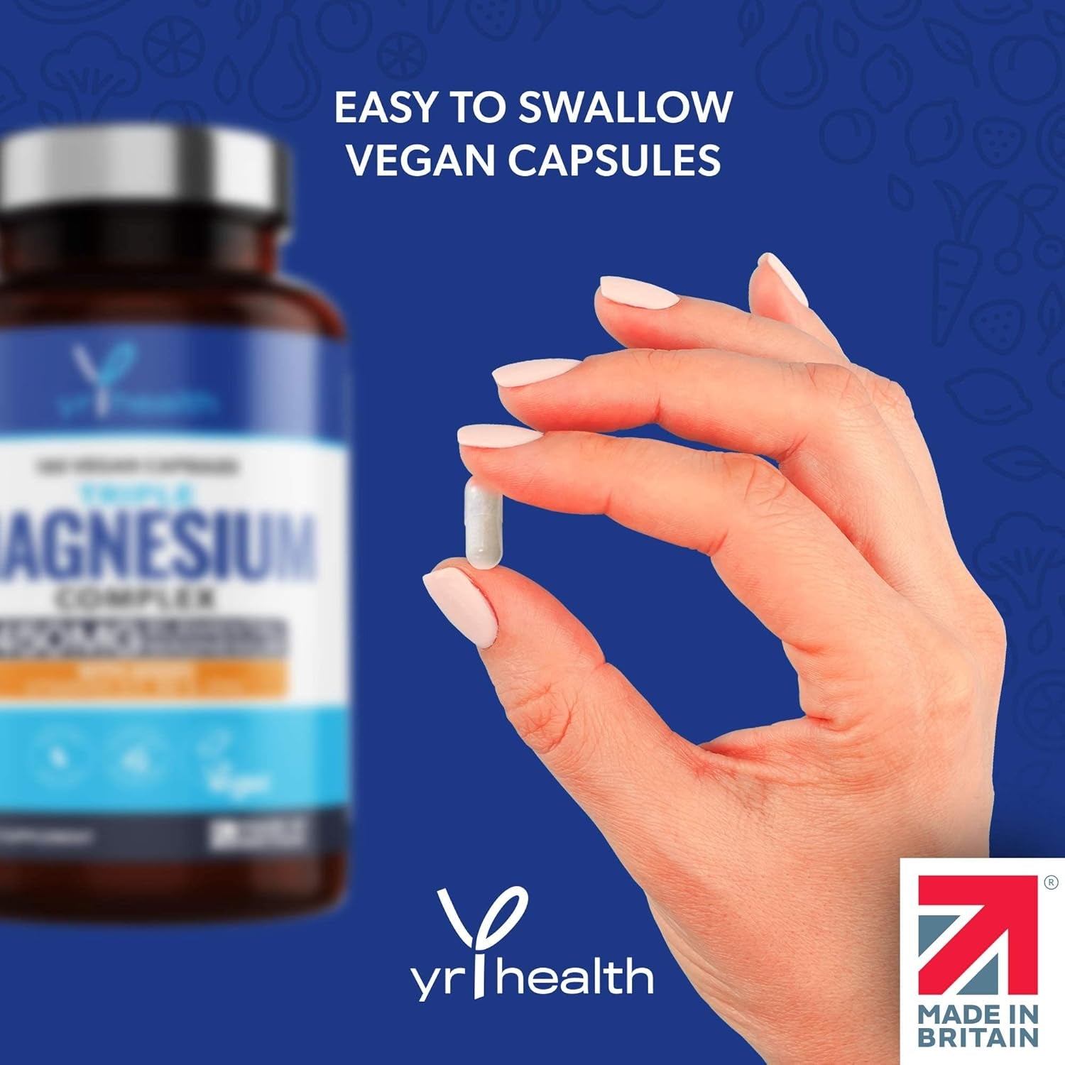 Vegan Magnesium Supplements with Zinc, 180 Capsules, Triple Magnesium Complex Supplement plus Vitamin D, B6 & Copper, Vegan Society Registered, Made in the UK by Yrhealth