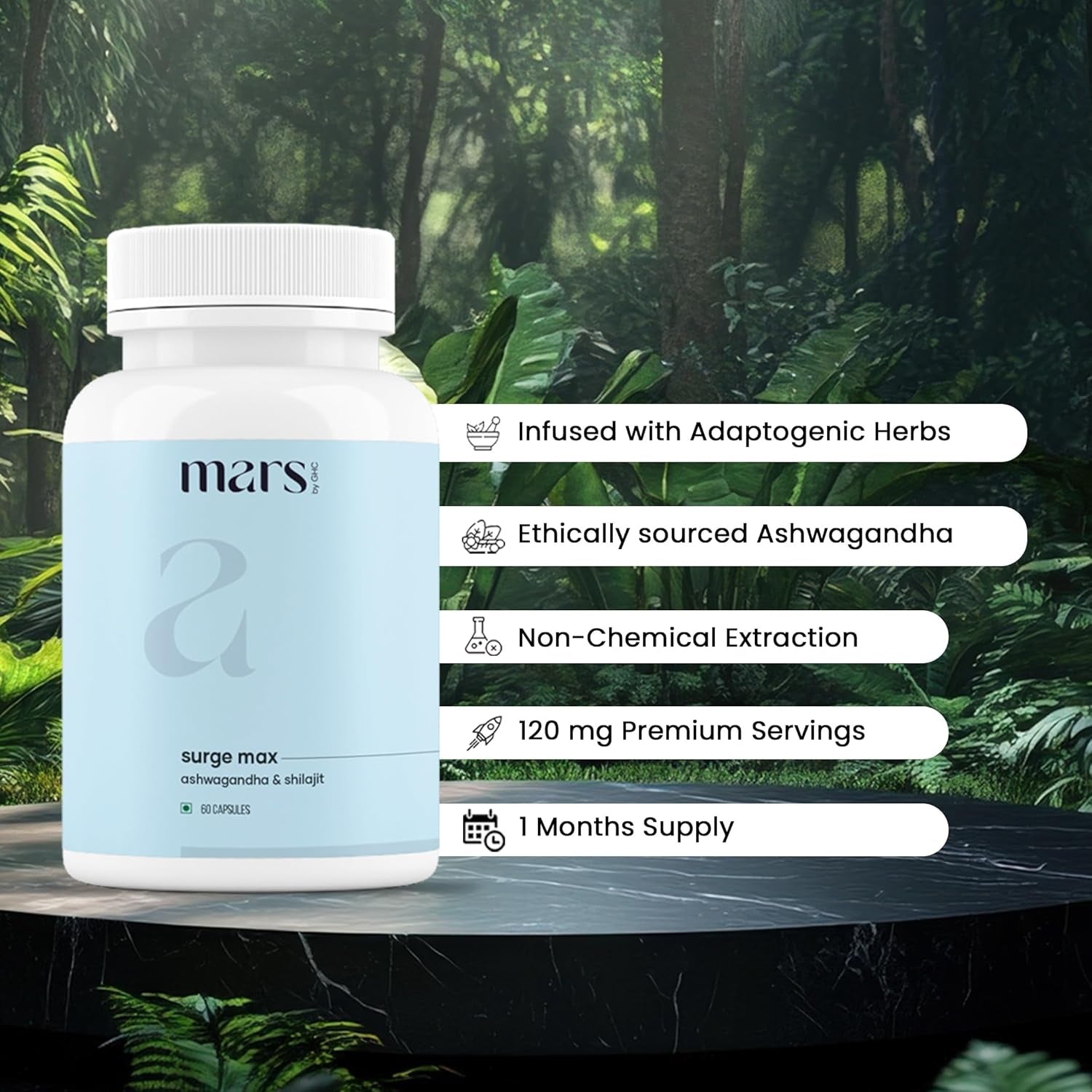 Mars Surgemax Natural Capsules with Shilajit & Safed Musli | Supports Energy, Strength & Immunity | Pack of 1