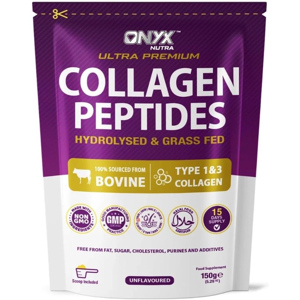 Premium Collagen Powder (Type I, III) Hydrolysed Bovine Collagen Peptides Powder - Halal Certified - 19 Amino Acids - High Levels of All 8 Essential Amino Acids & Bcaas - 150G