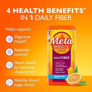 Metamucil Daily Fiber Supplement, Orange Smooth Sugar Free Psyllium Husk Fiber Powder, 114 Doses