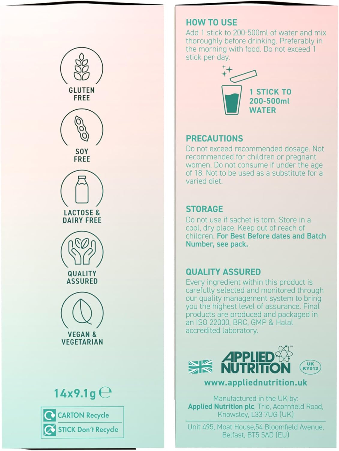 Applied Nutrition - Coleen Rooney - Debloat Powder - Apple Cider Vinegar & Enzymes, Best Digestive Health, Best Vegan Gut Support - Natural Bloating Relief (14 X 9.1G) (Pineapple, Mint & Prickly Pear)