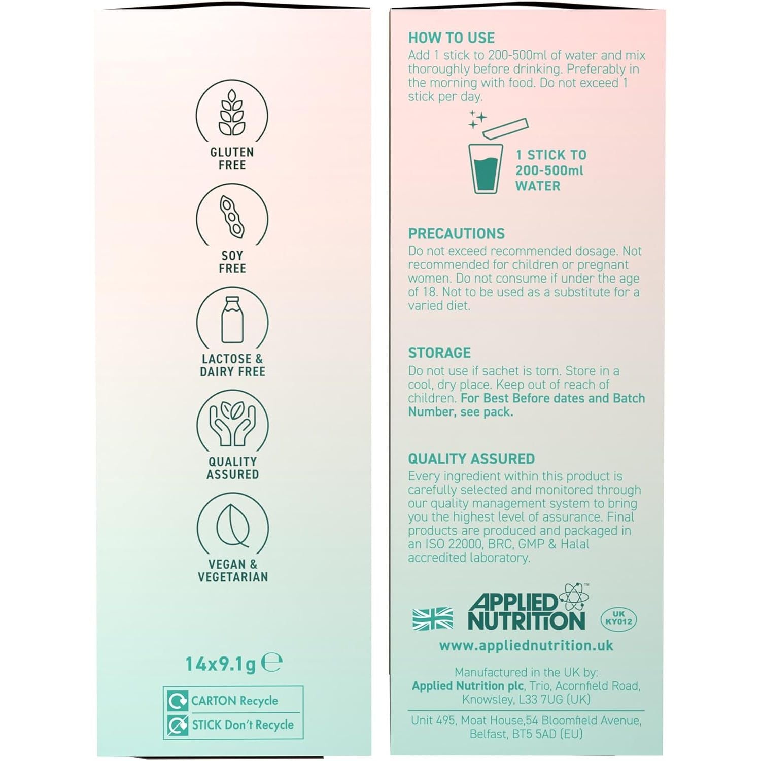 Applied Nutrition - Coleen Rooney - Debloat Powder - Apple Cider Vinegar & Enzymes, Best Digestive Health, Best Vegan Gut Support - Natural Bloating Relief (14 X 9.1G) (Pineapple, Mint & Prickly Pear)