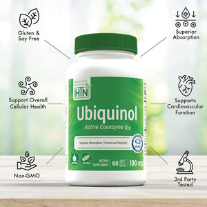 Ubiquinol 100Mg 60 (Soy-Free) (Non-Gmo) EAF Coq10 (Enhanced Absorption Formula Coenzyme Q10 as Kaneka Ubiquinol) by Health Thru Nutrition (60 Softgels)