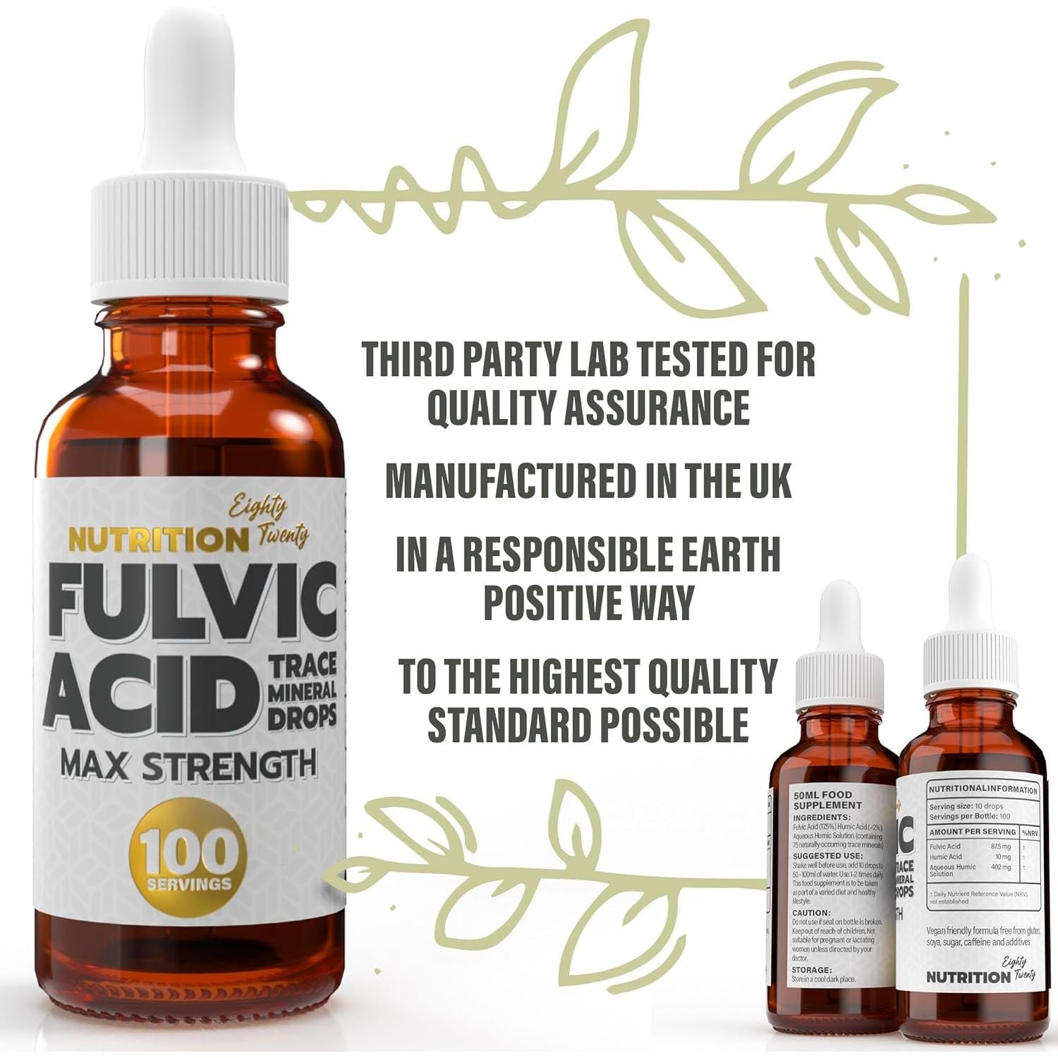 Fulvic Acid Trace Minerals - Max Strength - 100 Day Supply - 50Ml - Nutrition Eighty Twenty