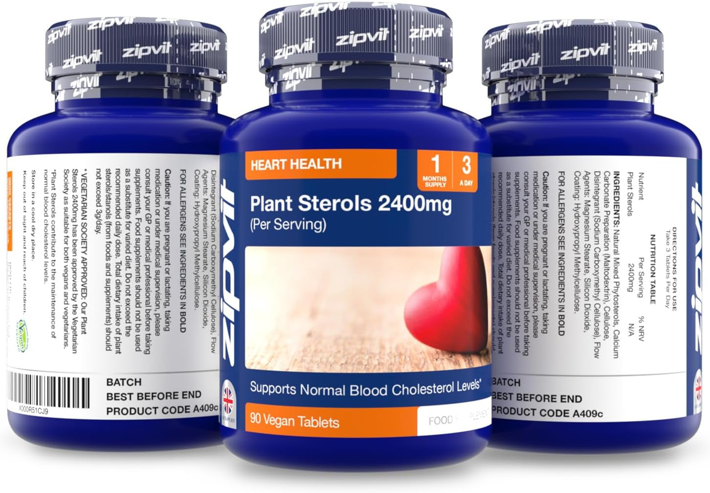 Zipvit Plant Sterols High Strength 2400Mg, 90 Vegan Tablets, Supports Maintenance of Normal Blood Cholesterol, Vegan and Vegetarian Friendly