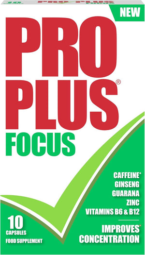 Pro plus Focus 10 Capsules - Caffeine - Ginseng - Guarana - Zinc - Vitamins B6 & B12