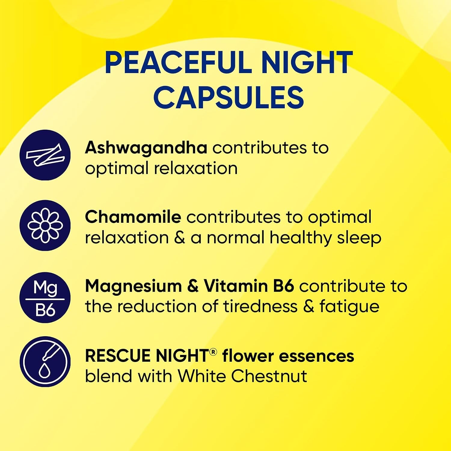 Rescue Peaceful Night Capsules with Ashwagandha KSM 66 and Magnesium, Unwind for Sleep, Flower Essence Night Support with Ashwagandha, Magnesium, Chamomile Vitamin B6, 30 Vegan Capsules