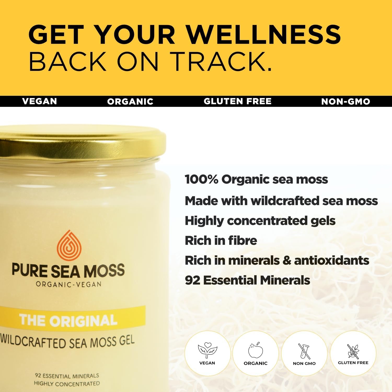 Organic Sea Moss Gel by Pure Sea Moss UK - the Original 500Ml, Made with Wildcrafted Organic Sea Moss - Vegan Irish Seamoss Sourced from St Lucia