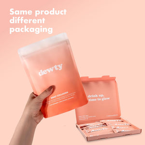 Dewty Collagen Powder - 6400Mg Peach Flavour Daily Collagen Supplement for Women - 6400Mg of Collagen with Hyaluronic Acid, Biotin & Retinol, Beneficial for Skin, Hair, Nails & Joints (28-Day Pouch)