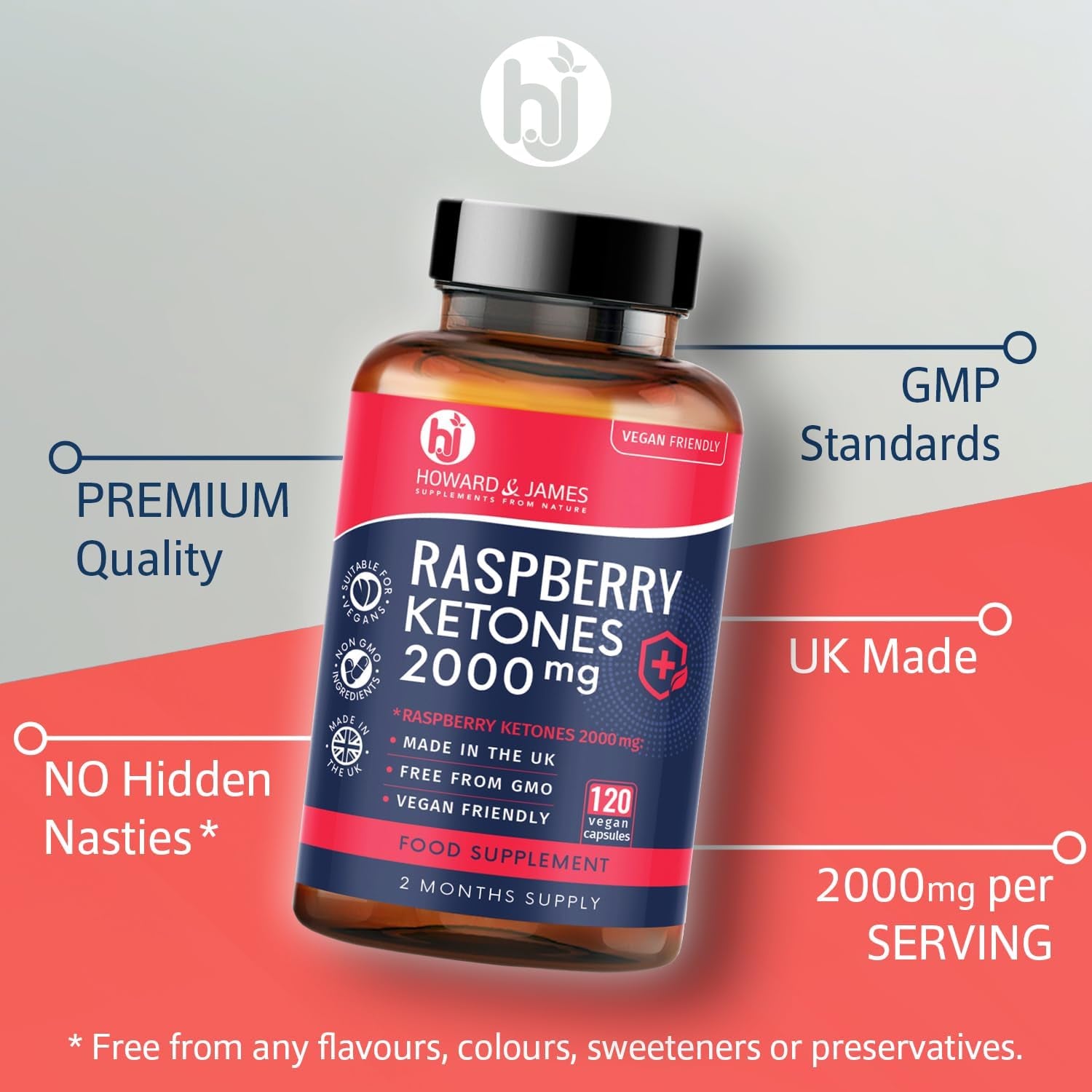 Raspberry Ketones 120 Capsules 2000Mg Daily Serving | Vegetarian & Vegan Friendly Capsules | Max Strength for Men or for Women (120 Capsules)