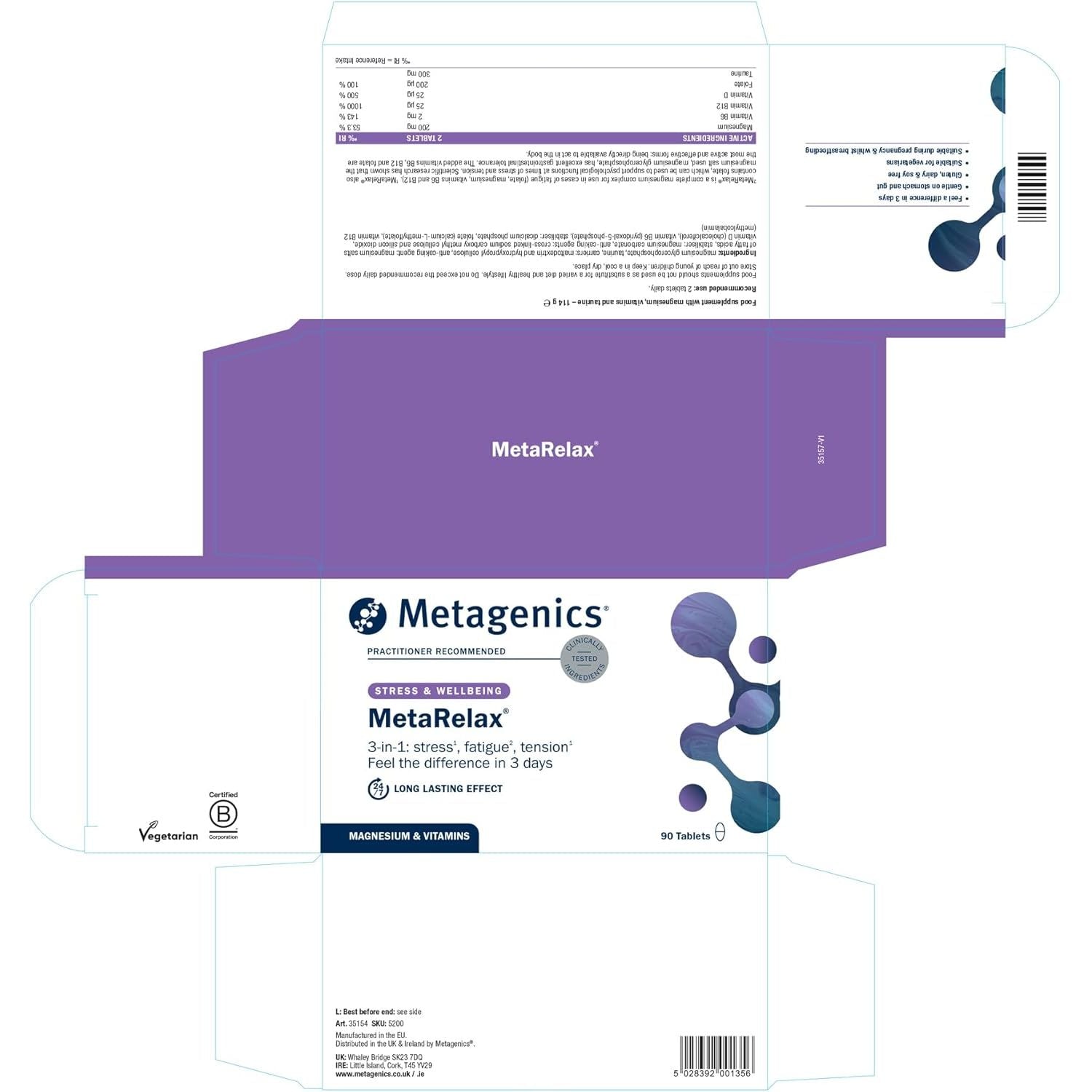 Metagenics Metarelax Magnesium Supplement - Stress Relief, Relaxation & Energy Support - 90 Tablets