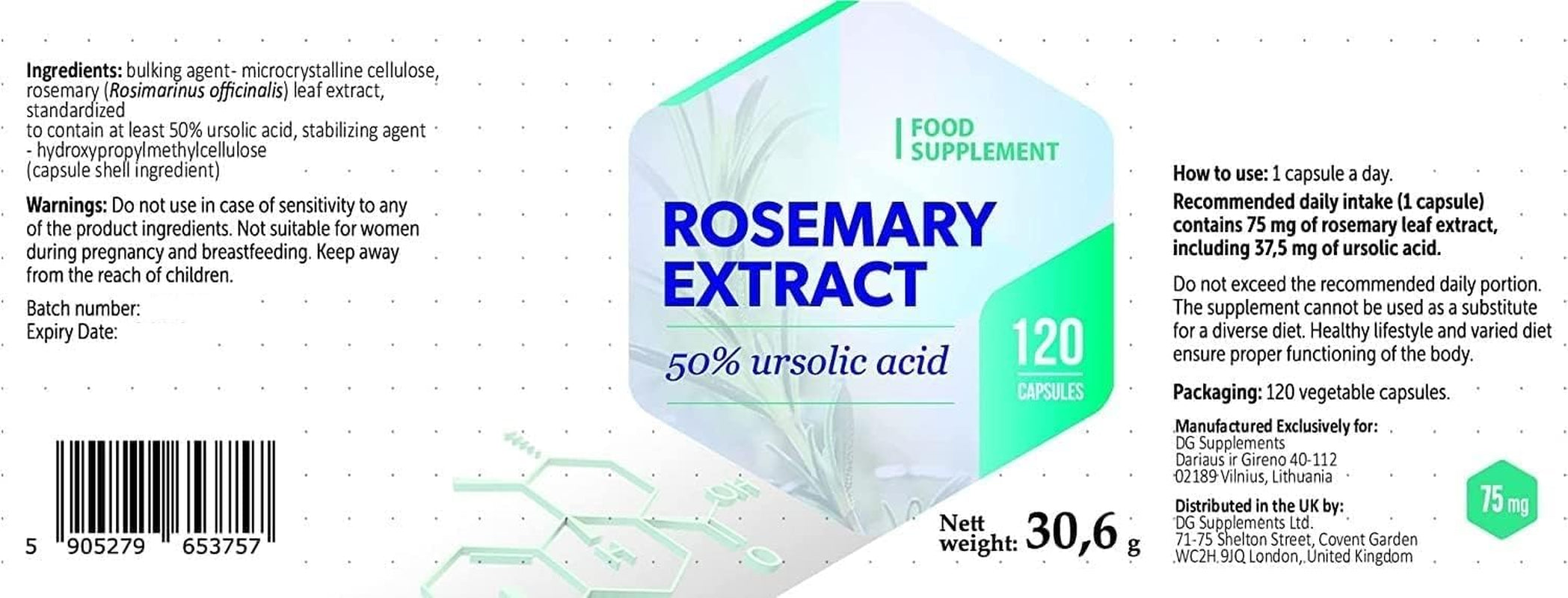 Hepatica Ursolic Acid 75Mg from Rosemary Extract – 120 Vegan Capsules | High-Strength Muscle, Metabolic & Anti-Inflammatory Support | 3Rd Party Lab Tested