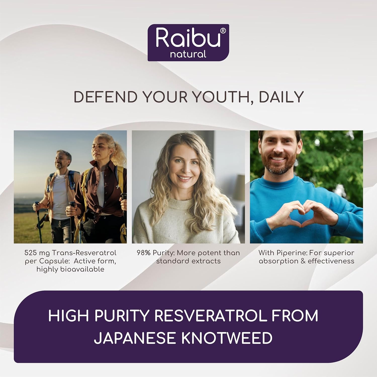 Resveratrol Supplement - 98% Pure Trans Resveratrol - Highly Bioavailable & Enhanced Absorption with Piperine - 525 Mg per Capsule, 60 Servings - Antioxidant Support