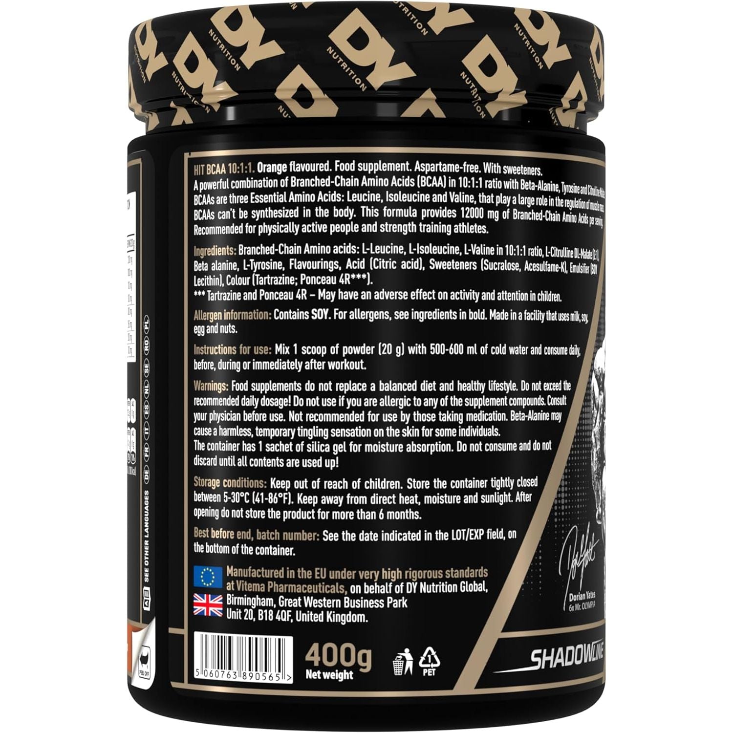 DY Nutrition HIT BCAA 10:1:1 (Orange) with L-Citrulline Malate, Beta Alanine + 12G of Branch Chain Amino Acids 400G Powder, 20 Servings - Optimal Pump & Performance | Non Stim Pre & Intra Workout
