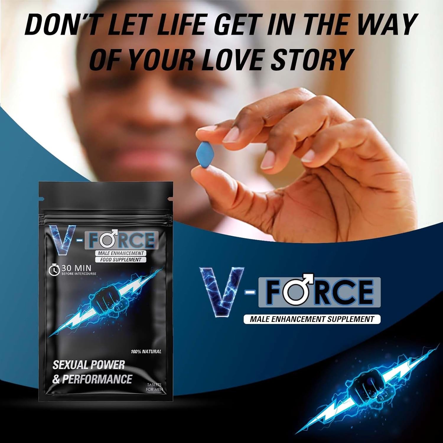 V-Force 30 Pills 100Mg - Boosted Stamina & Performance for Men - Stronger, Harder & Enhanced Firmness - Natural Male Food & Herbal Supplement for Prolonged Results