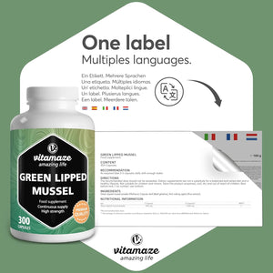 Green Lipped Mussel 1500Mg- Omega 3 & Glycosaminoglycanes- 300 Capsules Pure New Zealand Green Lipped Mussel Powder - Supplement for Cartilage and Joints - German Quality