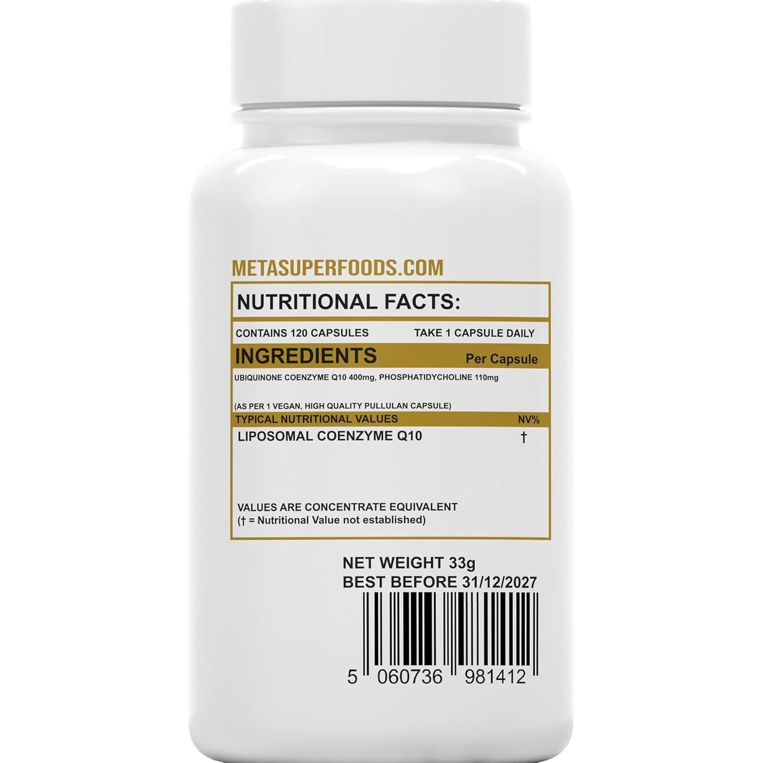 Ubiquinone Coenzyme Q10 400Mg | 120 High Strength Vegan Capsules | Liposomal High Absorption Coq10 1-A-Day Tablets | Coenzymeq10 Supplement | 4 Months Supply UK Company