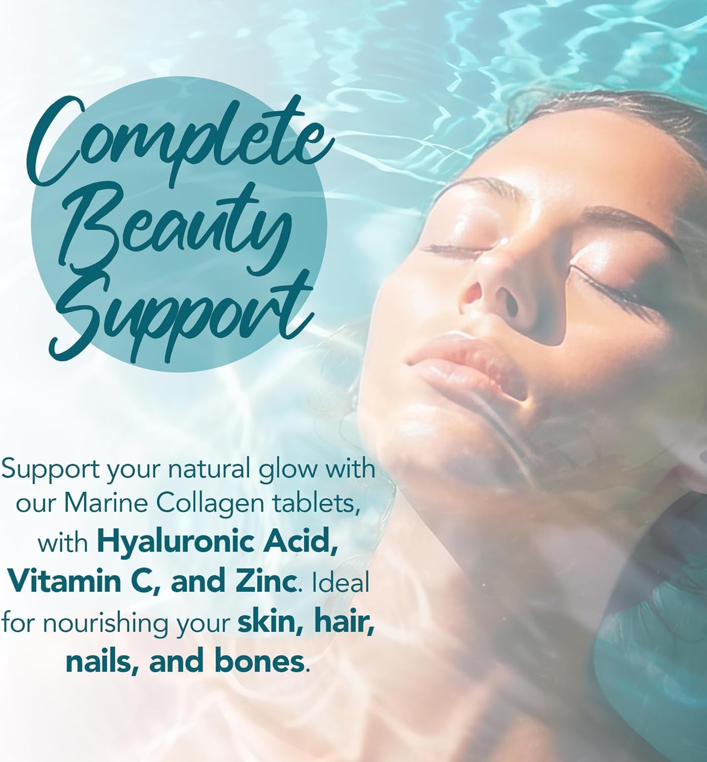 Zipvit Marine Collagen 1200Mg Tablets with Hyaluronic Acid, Vitamin C, and Zinc. High Strength Type 1 Collagen for Men and Women, Supports Hair, Skin, and Nails, 60 Tablets, 1 Month Supply
