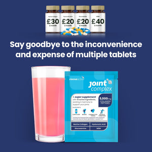 Joint Complex by Revive Active - a Daily Sachet - Contributes to the Support of Joints, Cartilage, Bones & Muscle Function with Marine Collagen, Hyaluronic Acid, Glucosamine - 30 Days Supply