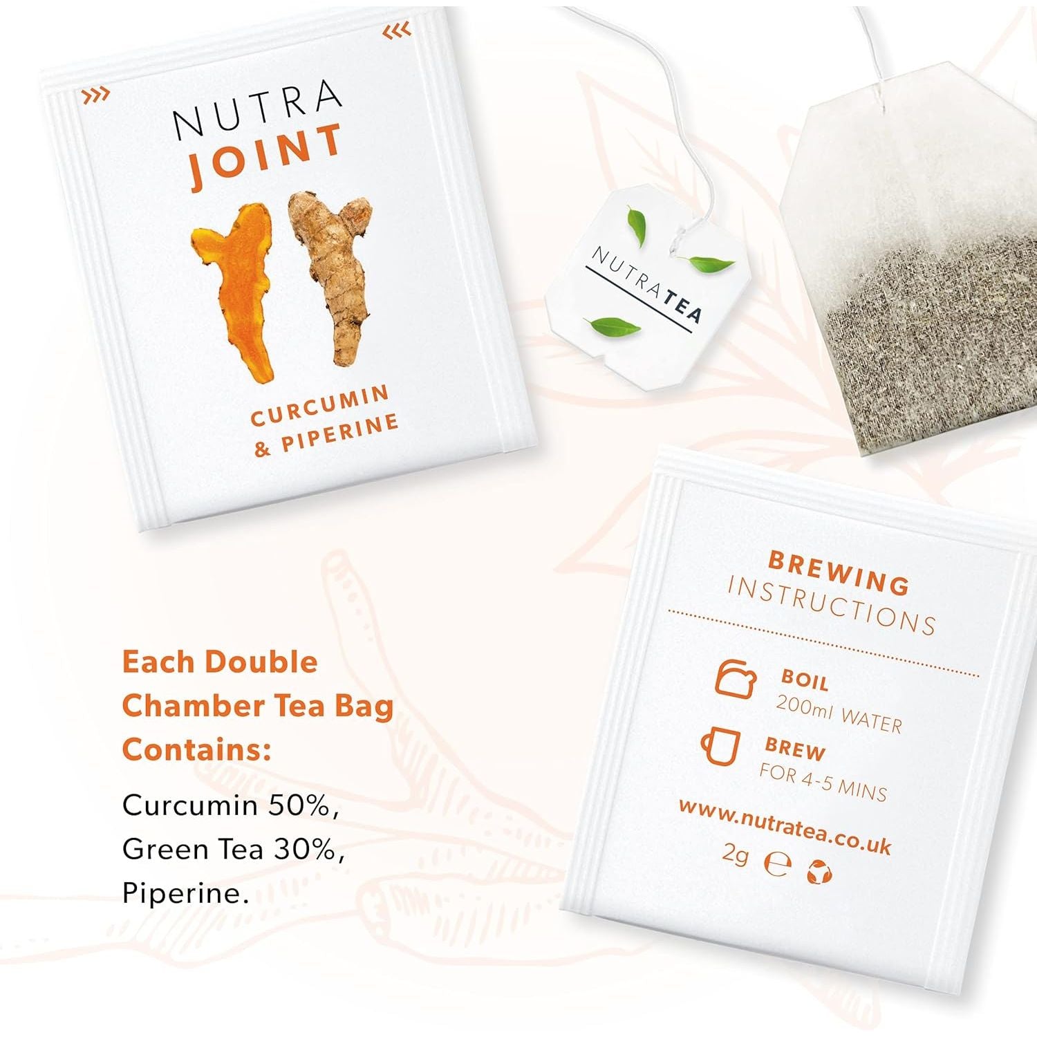 NUTRAJOINT - Joint Care Tea | Helps Improve Mobility & Flexibility - with Turmeric, Green Tea & Black Pepper - 20 Enveloped Tea Bags - by Nutra Tea
