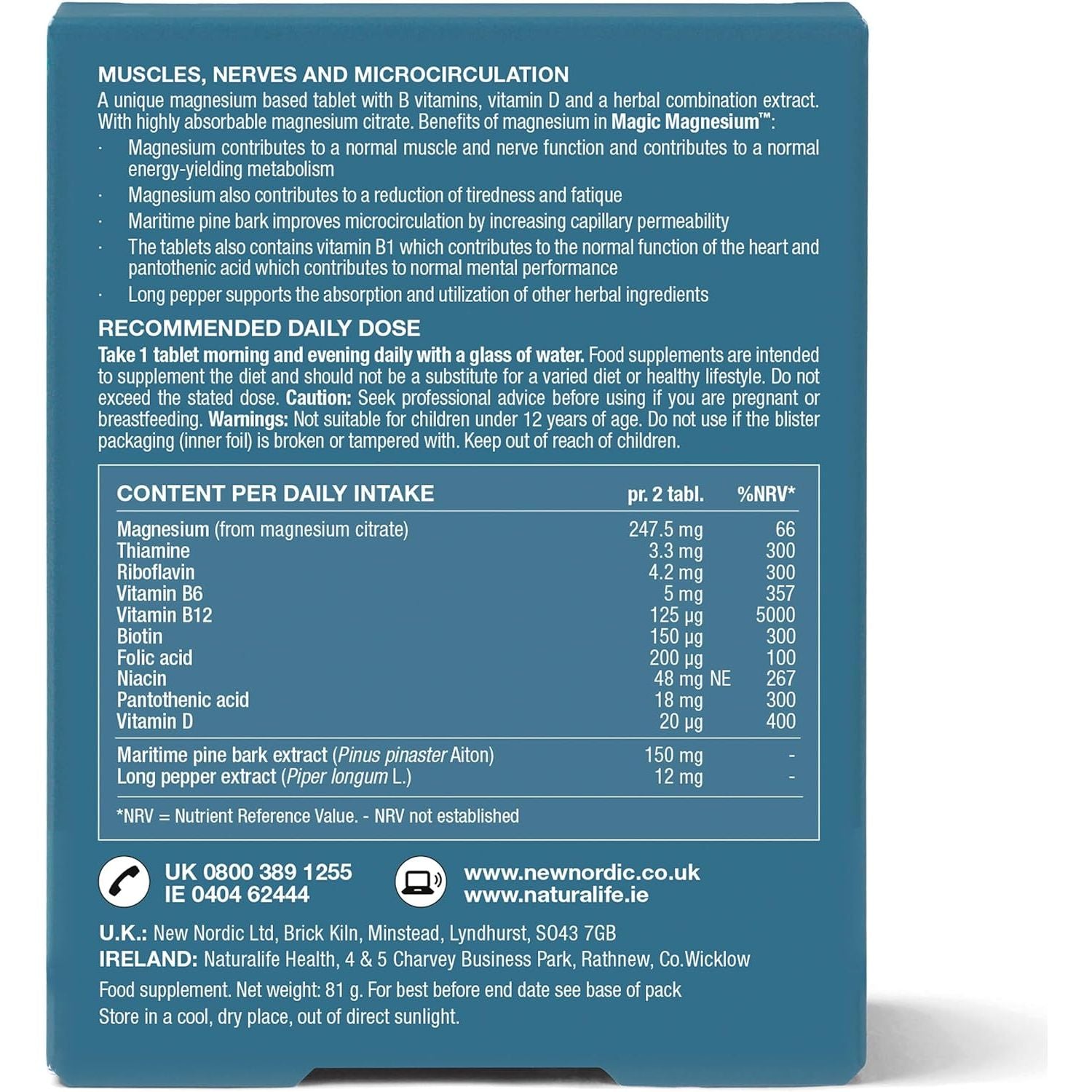 New Nordic Magnesium Citrate - 750 Mg Extra Strength - Muscle & Sleep Support for Women & Men - Vitamin B Complex & Vitamin D - 60 Tablets