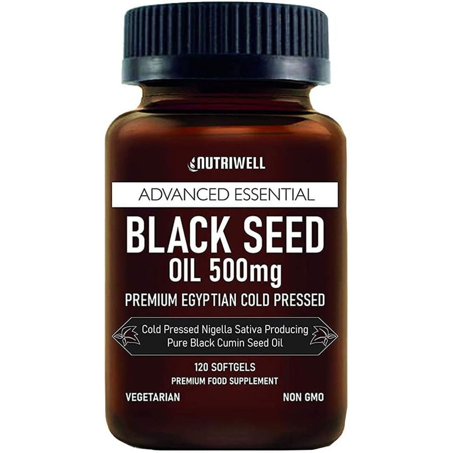 Black Seed Oil Softgel 120 Vegetarian Capsules 500Mg - Non GMO - Cold Pressed Nigella Sativa Producing Egyptian Black Cumin Seed Oil, Vegan & Vegetarian – Made by Nutri Well in UK