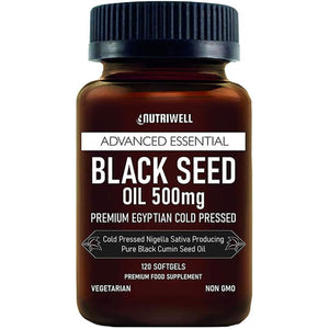 Black Seed Oil Softgel 120 Vegetarian Capsules 500Mg - Non GMO - Cold Pressed Nigella Sativa Producing Egyptian Black Cumin Seed Oil, Vegan & Vegetarian – Made by Nutri Well in UK