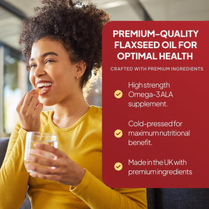 Flaxseed Oil 3000Mg | Supports Normal Cholesterol Levels | ALA Supplement for Omega 3 | Vegan-Friendly | 360 Softgels = 4 Month Supply | Made in the UK in Accordance with GMP Standards