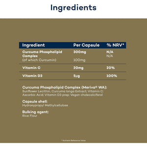 Turmeric+ Gold Supplement – 28 Turmeric Capsules High Strength – Curcumin Capsule Patented Meriva Formulation with Vitamins C & D – Tablets for Bones, Joints & Muscles by Futureyou Cambridge.